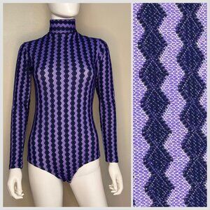 Vintage 1970s Purple Striped Turtleneck Bodysuit, Nylon, Hanes Size XS-Small